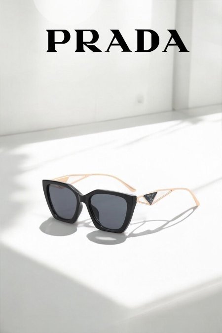 نظارة - PRADA / أسود ، لوغو أسود ( شامل علبة فخمة وكيس )