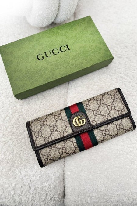 جزدان - GUCCI ( لوغو صغير ، إطار بني ) شامل علبة