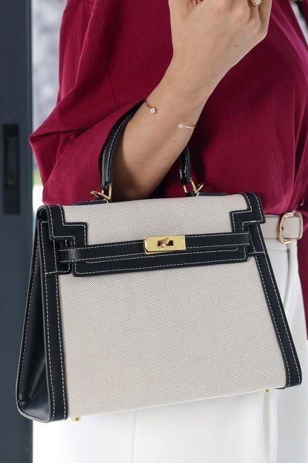 شنتة - HERMES Kely 28cm / غير شامل علبة ( بيج / إطار أسود )
