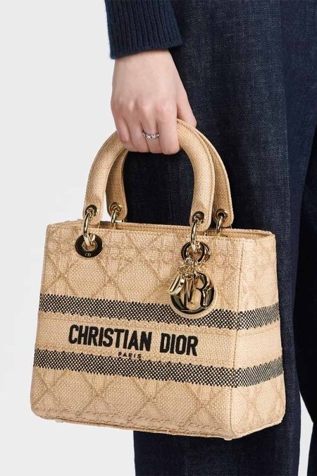 شنتة - DIOR Lady - D lite / شامل علبة الشركة بأفضل نسخة مقلدة ( بيج - Weave )